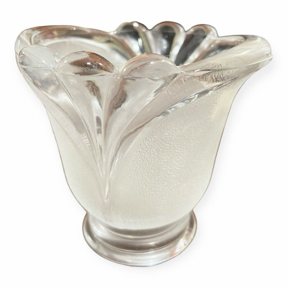 Indonesian Crystal Clear Frosted Tulip Fan Design Votive Candle Holder Vintage - Picture 6 of 13